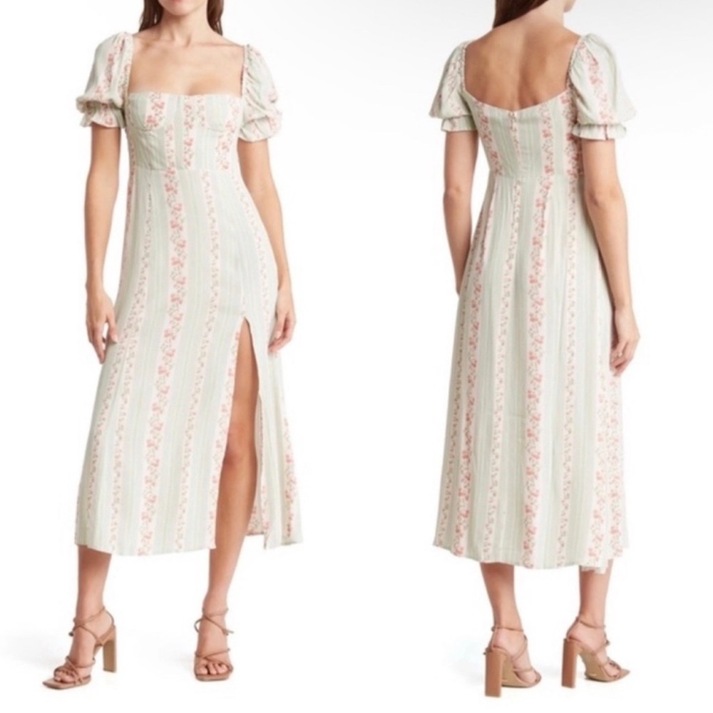Revolve WeWoreWhat Puff Sleeve Slit Midi Dress Victorian Floral Size 0